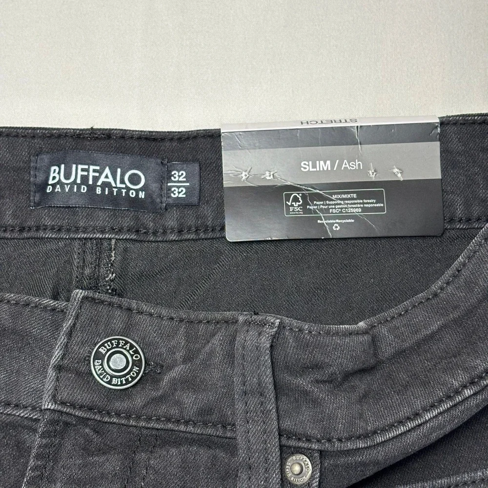 Buffalo David Bitton Jeans Mens 32x32 Slim Ash Black Stretch Denim New